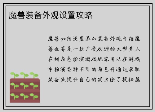 魔兽装备外观设置攻略